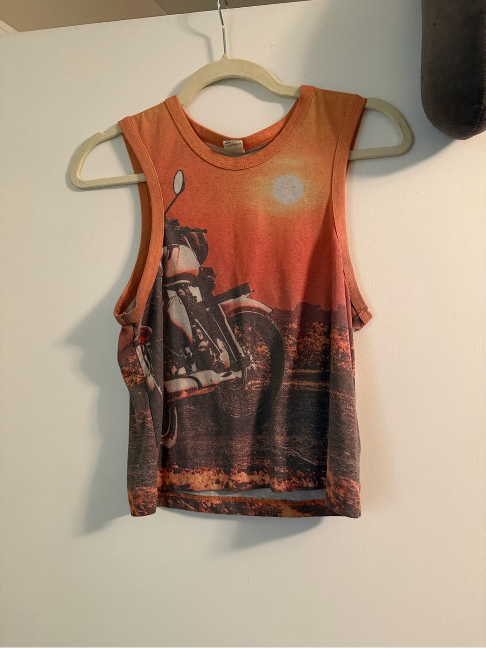 Urban Outfitters Orange Motorcycle Graphic Tank Top